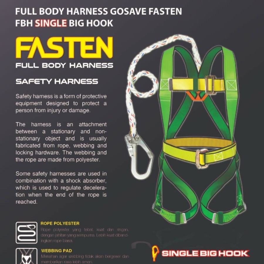 Full Body Harness Single Big Hook FASTEN plus Tali Dada Safety GOSAVE