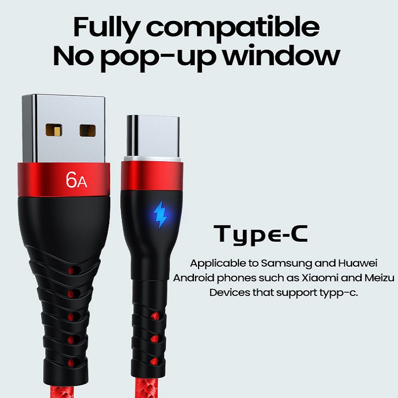 Kabel Data / Charger Usb Tipe C 6A 66W Fast Charging Bahan Nilon Model Kepang