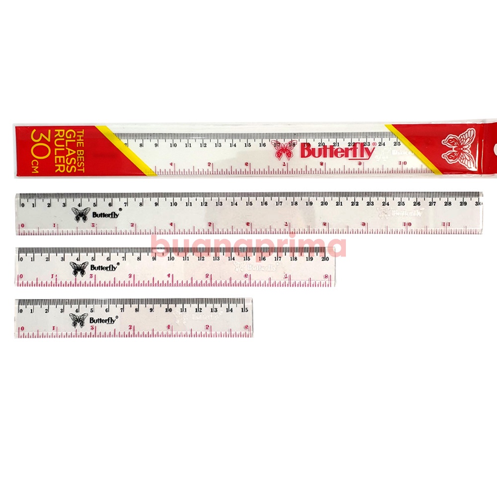 Penggaris Butterfly Eceran 15 20 30 cm Plastik Ruler Rol Plastic Premium