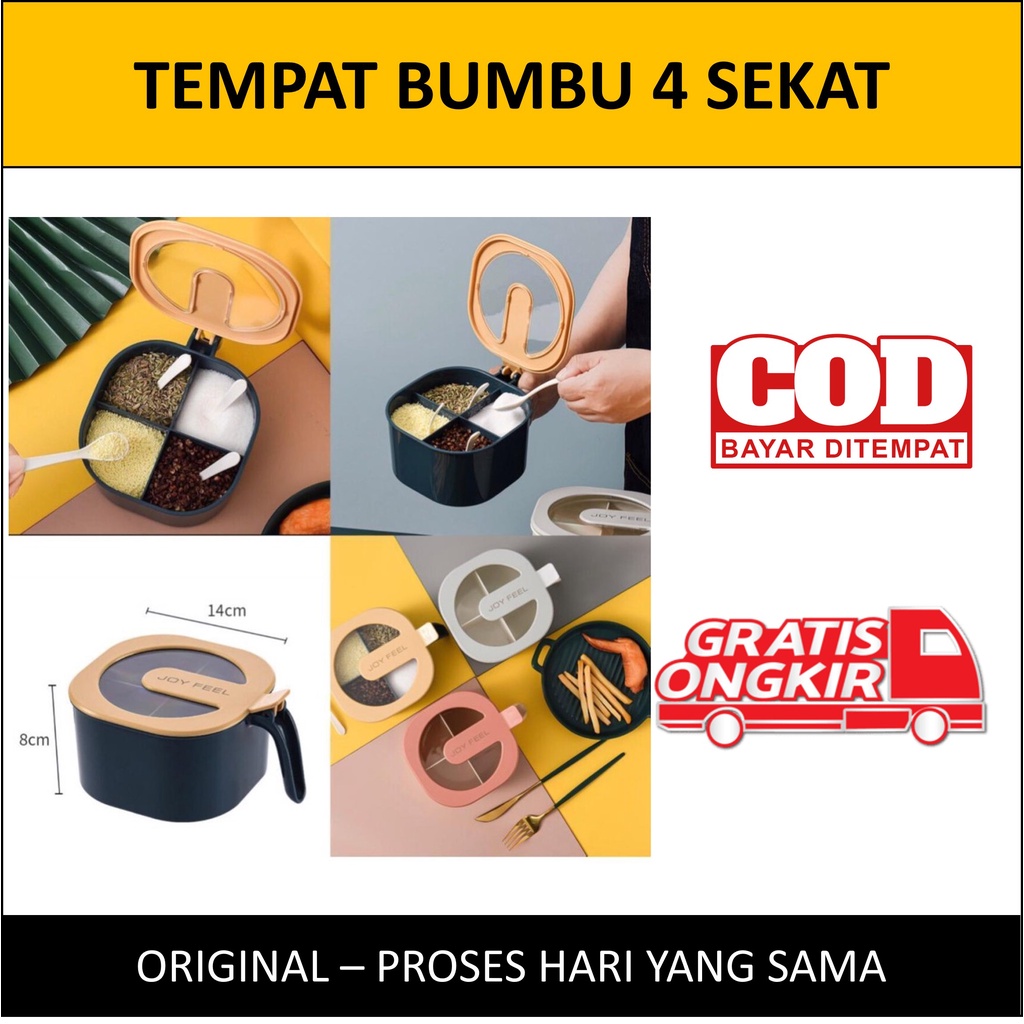 Tempat Bumbu Dapur 4 Sekat Rak Bumbu Serbaguna 4 In 1 Wadah Penyimpanan Bumbu Sekat Multifungsi 4 Grid Slot