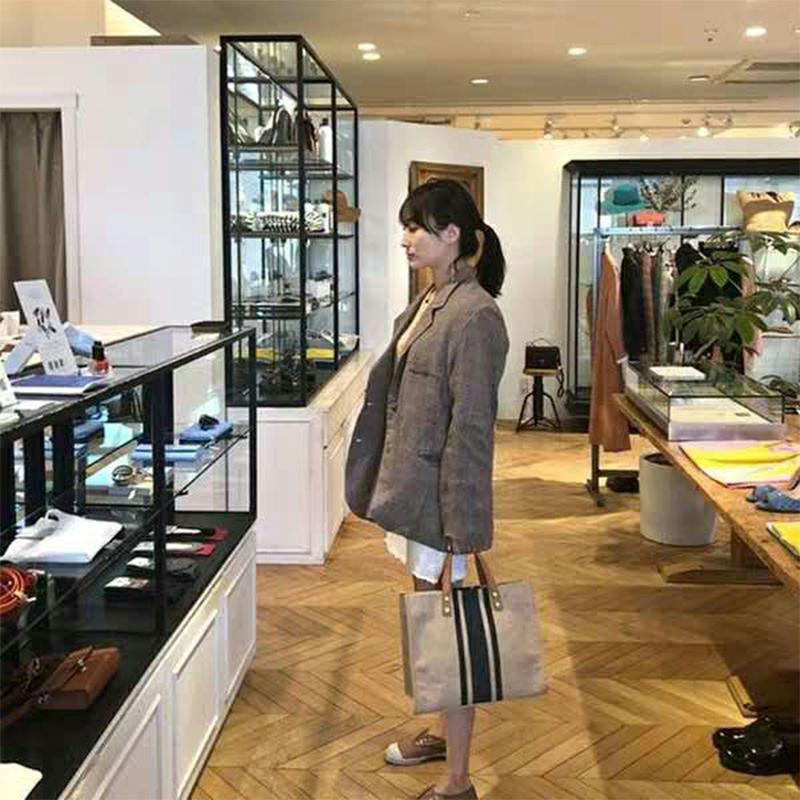 【COD】Versi Korea Tas Wanita Tas Totebag Tote Bag Kanvas Profesional Komuter Bergaris Sederhana Satu Bahu Tas Besar Di Dalam Tas Kanvas Berkapasitas Besar