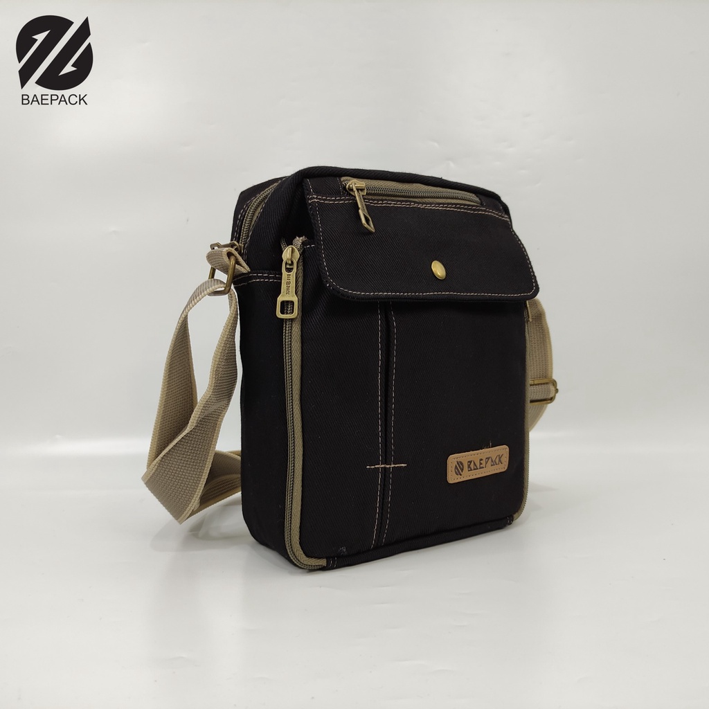 Tas Selempang Pria Premium Kanvas Xavier Hitam Original Baepack / Sling Bag / Tas Bahu Cowok Canvas / Organizer Travel Bag