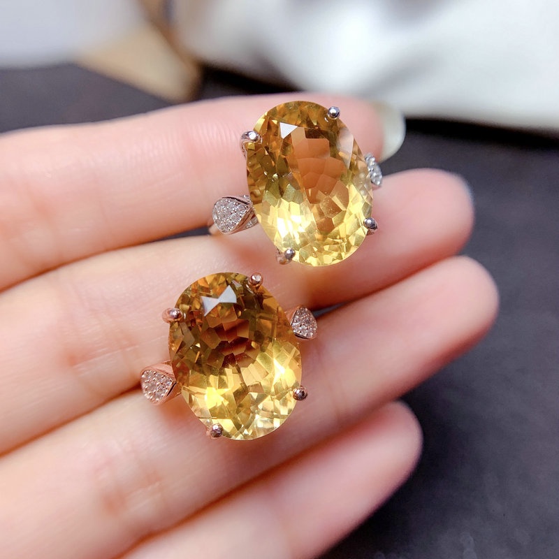 Goldkingdom Perhiasan Fashion Emas Asli Kadar 375 Bangkok Aksesoris Ready Stock Berlian Kuning Terang Natural Topaz Cincin Partikel Besar Bisa Atur Cincin Perempuan