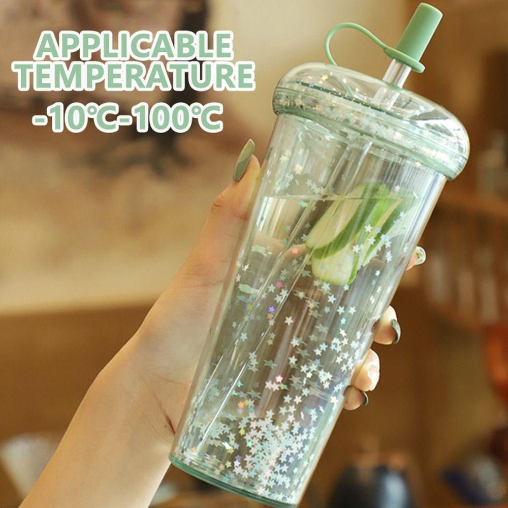 【 ELEGANT 】 Botol Air Reusable Plastik Double Layer Perjalanan Luar Ruangan Anti Bocor Sparkling Tea Cup