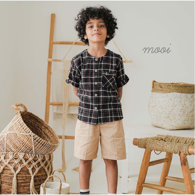 Mooi Hugo / Kenji Shirt 1-5 Tahun Kemeja Pendek Panjang Flanel Kotak Kotak Fashion Anak Laki Laki CBKS S23