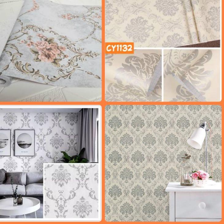 {PRI.18Oc22c} MOTIF VARIAN ABU ABU Wallpaper sticker dinding batik bunga 45 cm x 9 m CY1132 / GH024