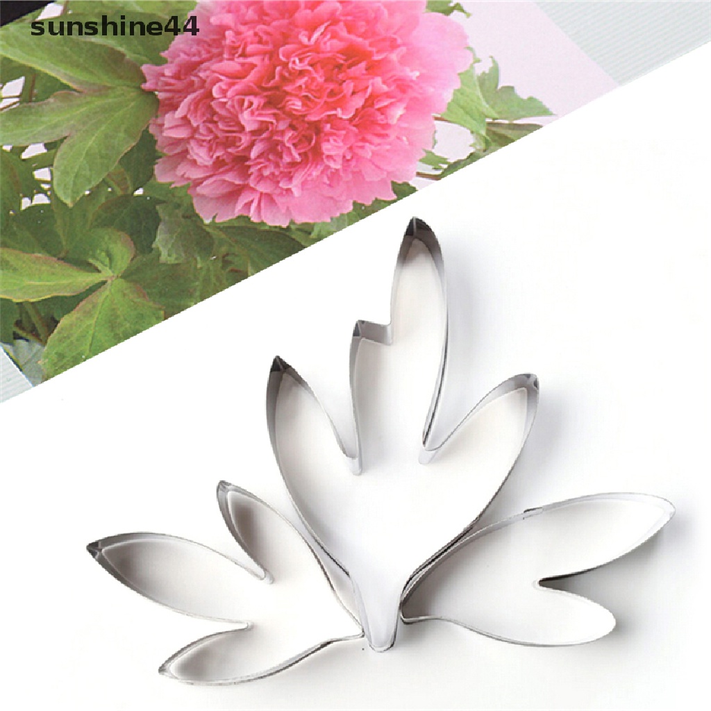 Sunshine Set Cetakan Cutter Stainless Steel Bentuk Bunga Peony + Daun Untuk Dekorasi Fondant Kue