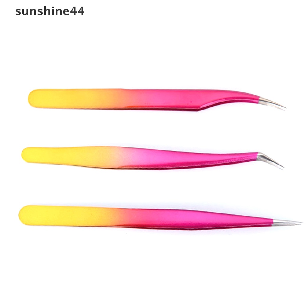 Sunshine 1PC Pinset Stainless Steel Lurus / Melengkung Untuk Extension Bulu Mata