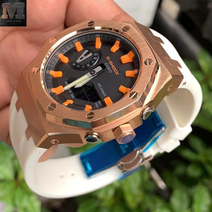 Original Jam Tangan Pria G Shock GA2100 Orange Gen 4 Rosegold White