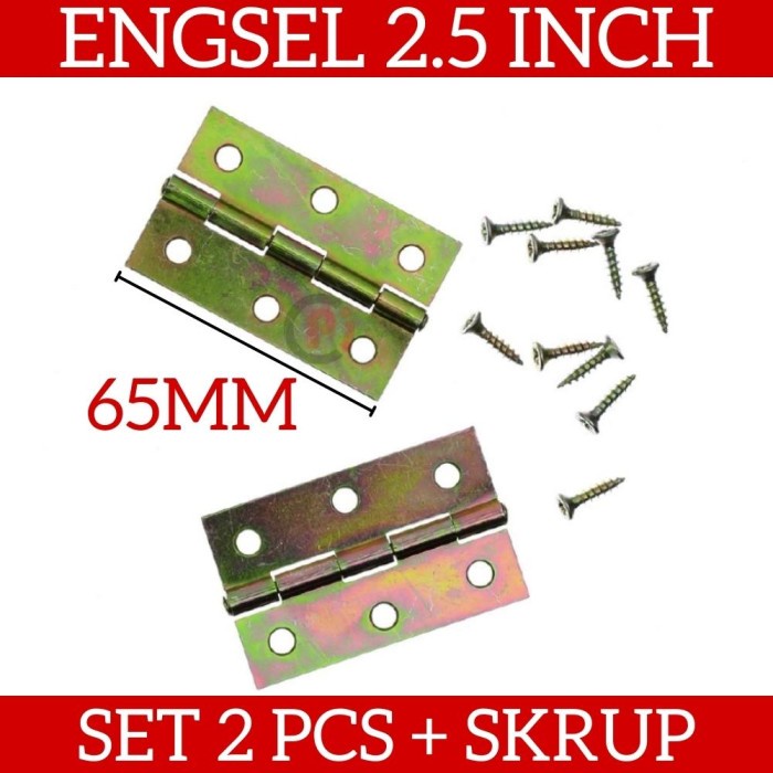 Isi 2 Pcs Engsel Lemari Pintu Kupu Kupu 2.5 Inch 65mm Plus Skrup