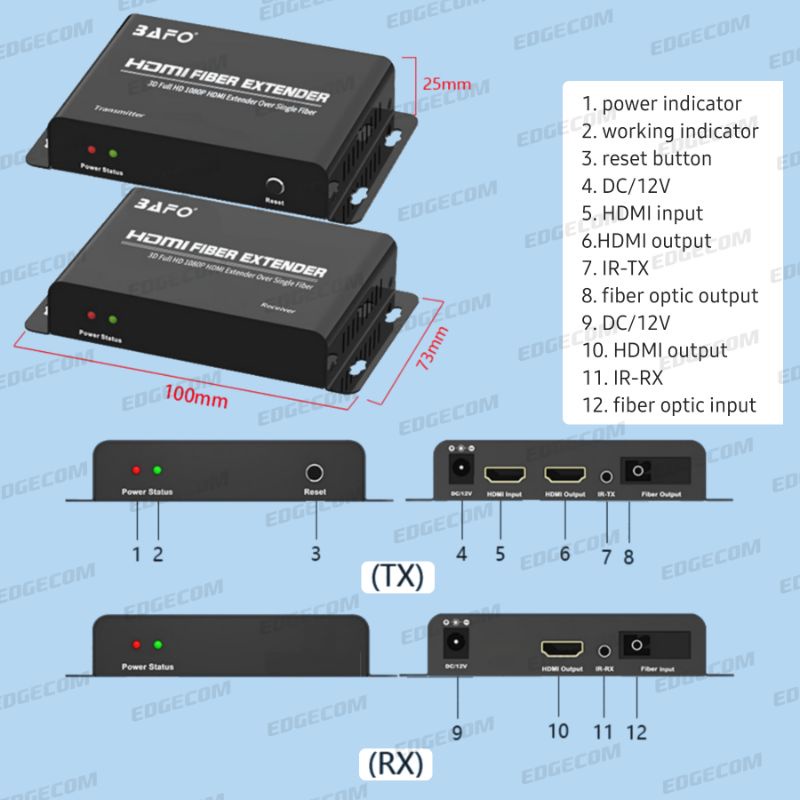 BAFO HDMI Extender FO Fiber Optic Up to 20Km BF-376