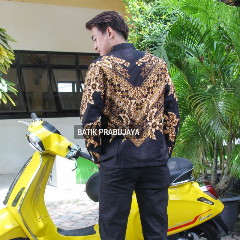 ARGO LAWU Kemeja Batik Pria Modern Lengan Panjang Terbaru - Baju Hem Batik Pria Cowok Kondangan Pesta Kerja Hitam