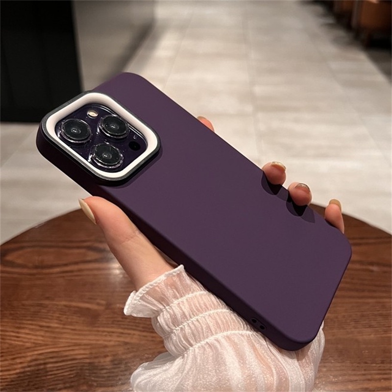 Soft Case Bahan Silikon Warna Ungu Untuk iPhone 14 13 12 Pro X XS Max 11 XR