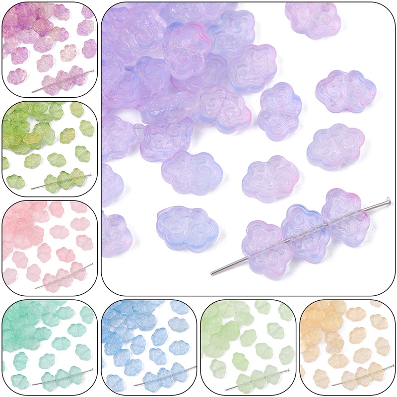 20pcs Manik-Manik Kaca Dua Sisi Ukuran 9x13mm Motif Xiangyun Good Luck Cloud Charm Untuk Membuat Perhiasan