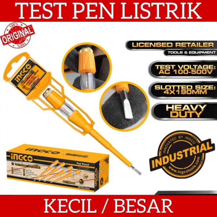 INGCO Test Pencil Testpen Listrik 220V 500VAC Obeng Test Pen Saku