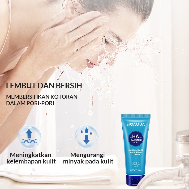 BISA COD BIOAQUA Face Wash Hyaluronic Acid Moisturizing Cleanser 100g Pembersih Wajah RUMAH CANTIK 354