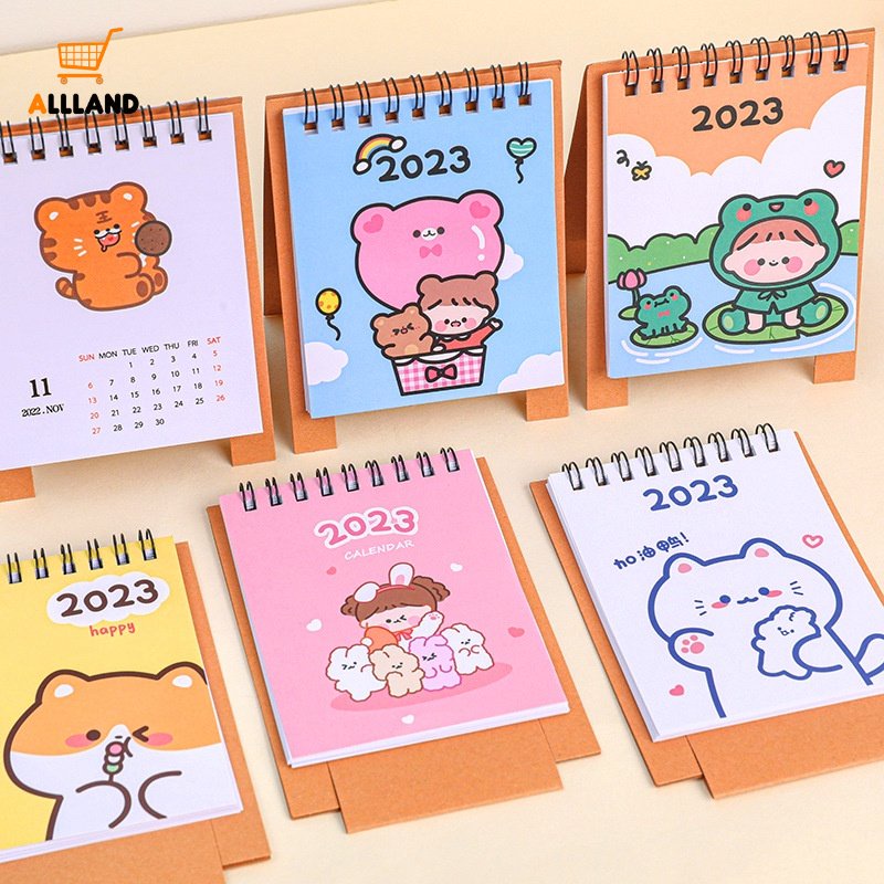 2023 Kalender Meja Mini Motif Kartun Kucing / Beruang Lucu Untuk Dekorasi Meja Sekolah