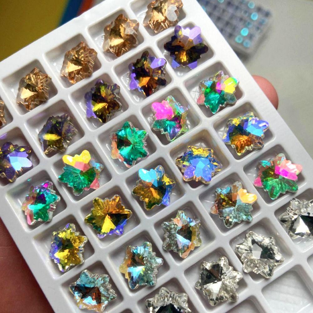 Needway Snowflake Nail Rhinestones Aurora 10 Pcs Wanita Menunjuk Kembali Membuat Perhiasan DIY Craft Kristal Kuku Charms