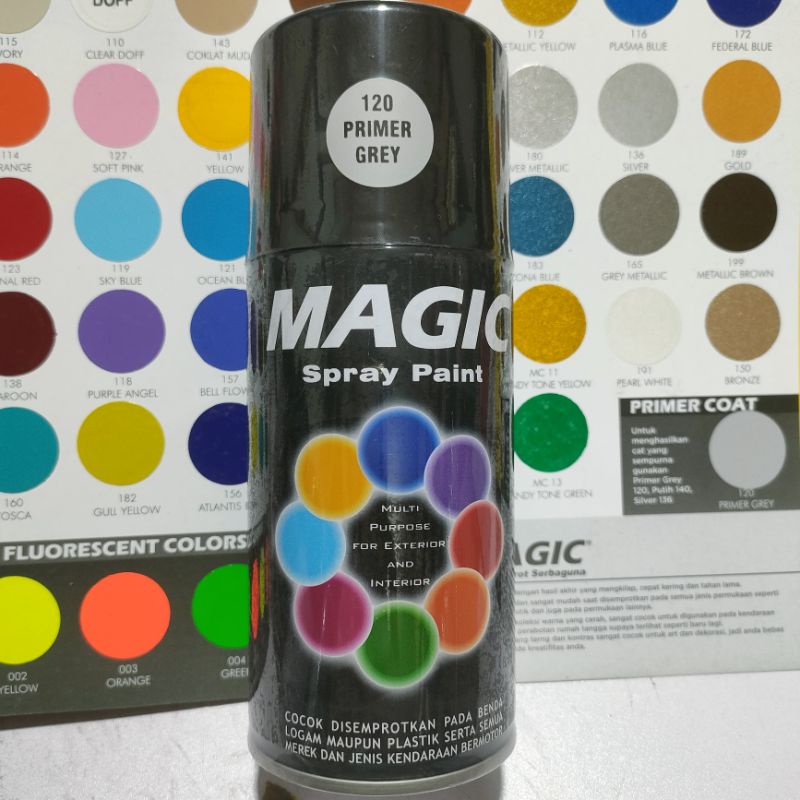 Cat Semprot Serbaguna Magic Pilox Pilok Magic 300cc Ready Berbagai Warna Metalic Doff Dop Glossy Metalik Mengkilap Hitam Putih Black Epoxy Silver Grey Abu Violet Merah Pink Ungu Hijau Biru Orange Candy Yellow Kuning Ukuran Besar 300 cc