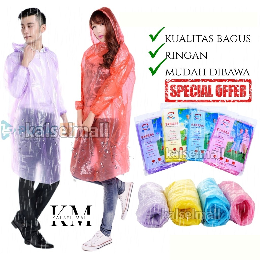 Mantel Jas Hujan Pria Wanita Plastik Kresek Warna Darurat Ukuran Dewasa Lengan Panjang Ponco Ujan Lipat Kartu Travel Emergency Raincoat Rain Coat Disposable Sekali Pakai Darurat Poncho ART39