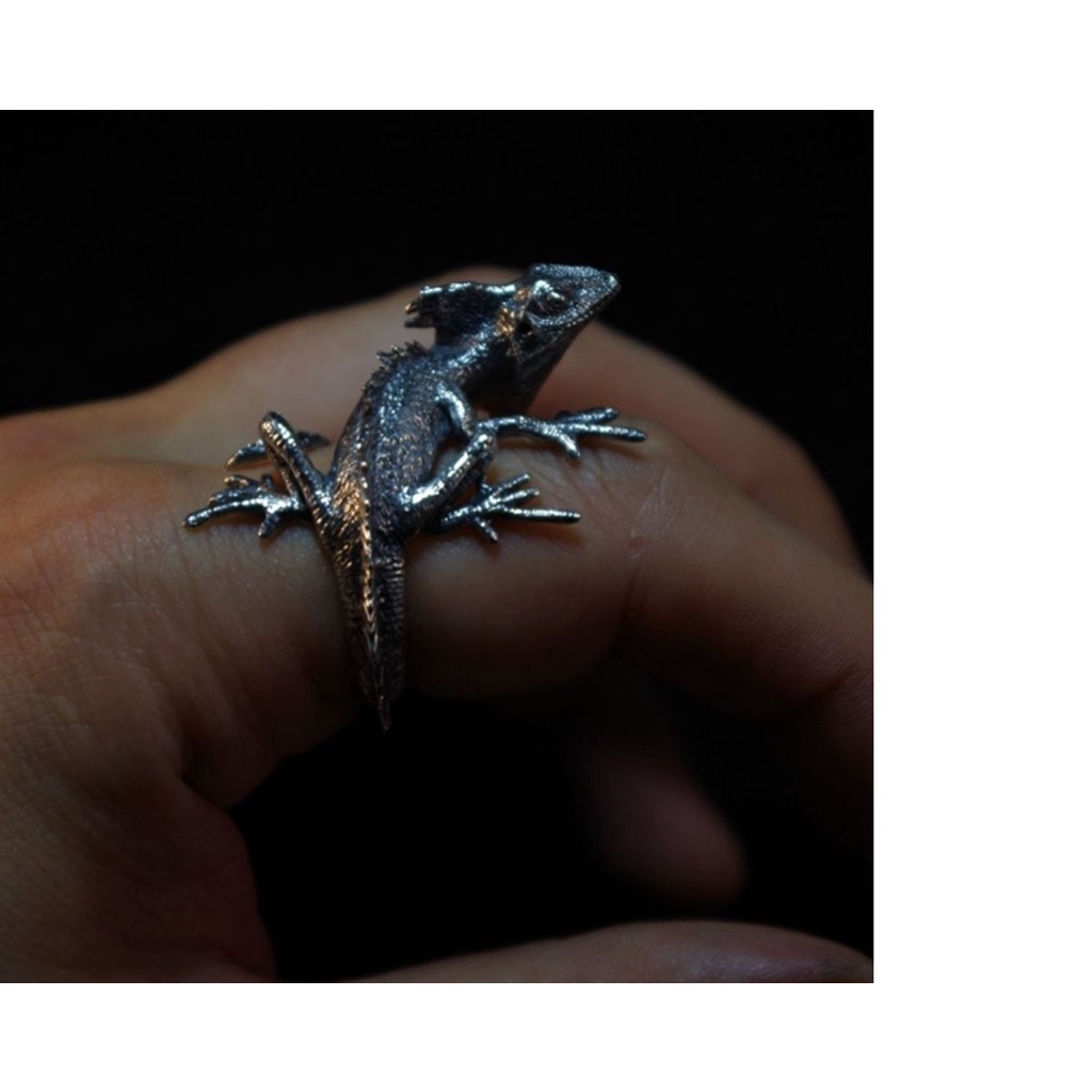 Lizard Cincin Pria Model Terbuka Warna Silver Gaya Vintage Casual Adjustable Untuk Pesta / Hadiah