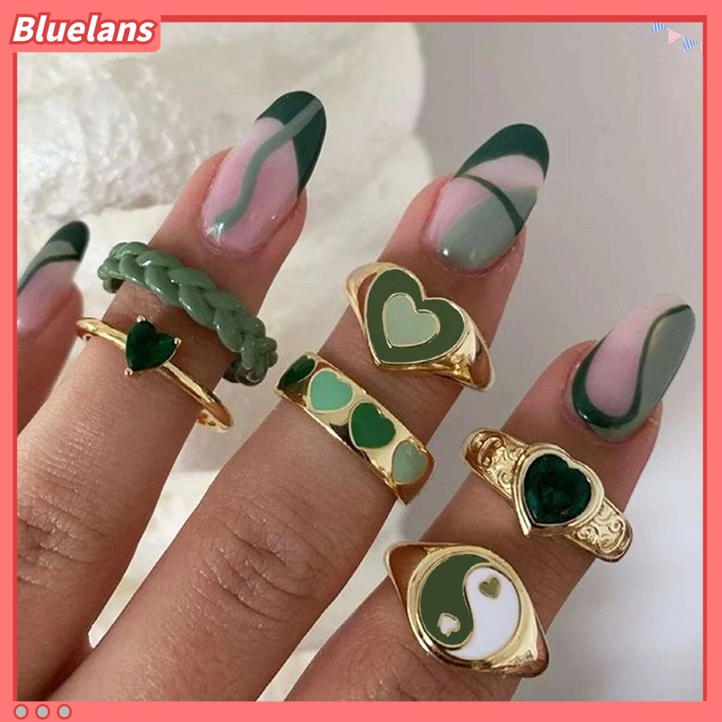 1 Set Cincin Knuckle Stackable Bentuk Hati Untuk Wanita