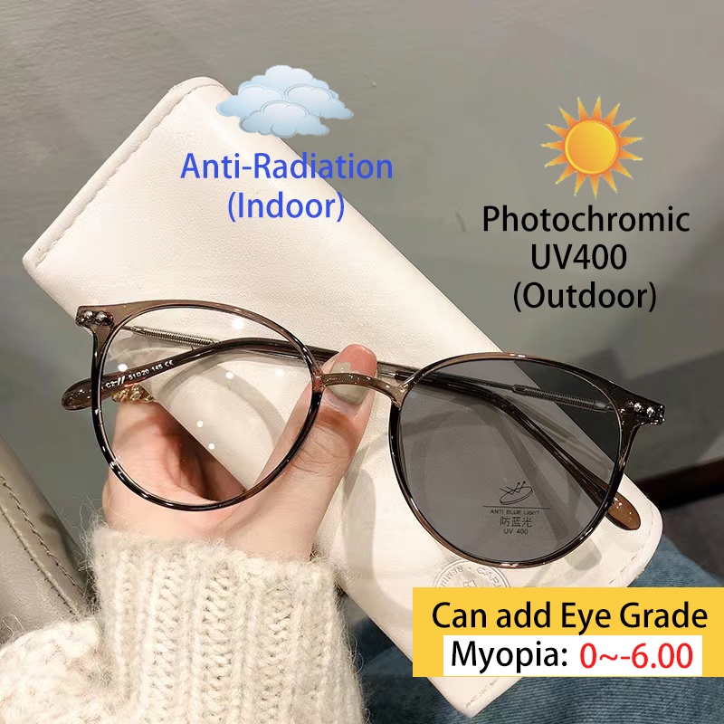 Tr90 Kacamata Photochromic Anti Radiasi Minus Frame Oval Untuk Wanita