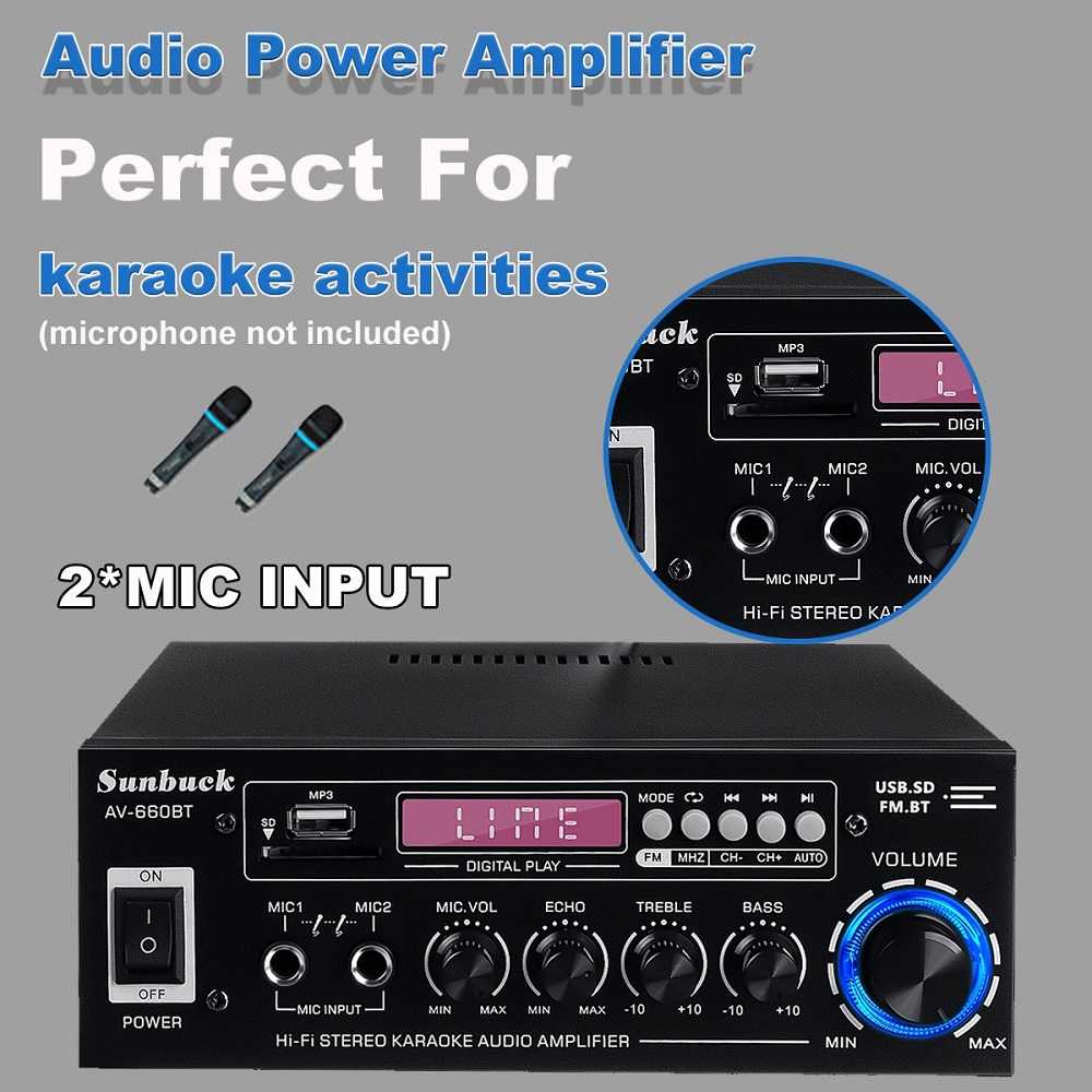 (COD / Bayar Di Tempat) Sunbuck Ampli Karaoke Equalizer Bluetooth Stereo Amplifier Treble Bass Booster 2000 Watt AV-660BT