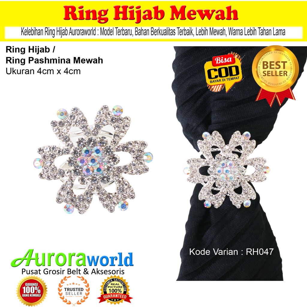 Auroraworld Ring kerudung hijab ring syal permata Ring Pashmina Berlian mutiara Mewah bros cincin kerudung scarf fashion terbaru anti hitam bisa COD RH-1F