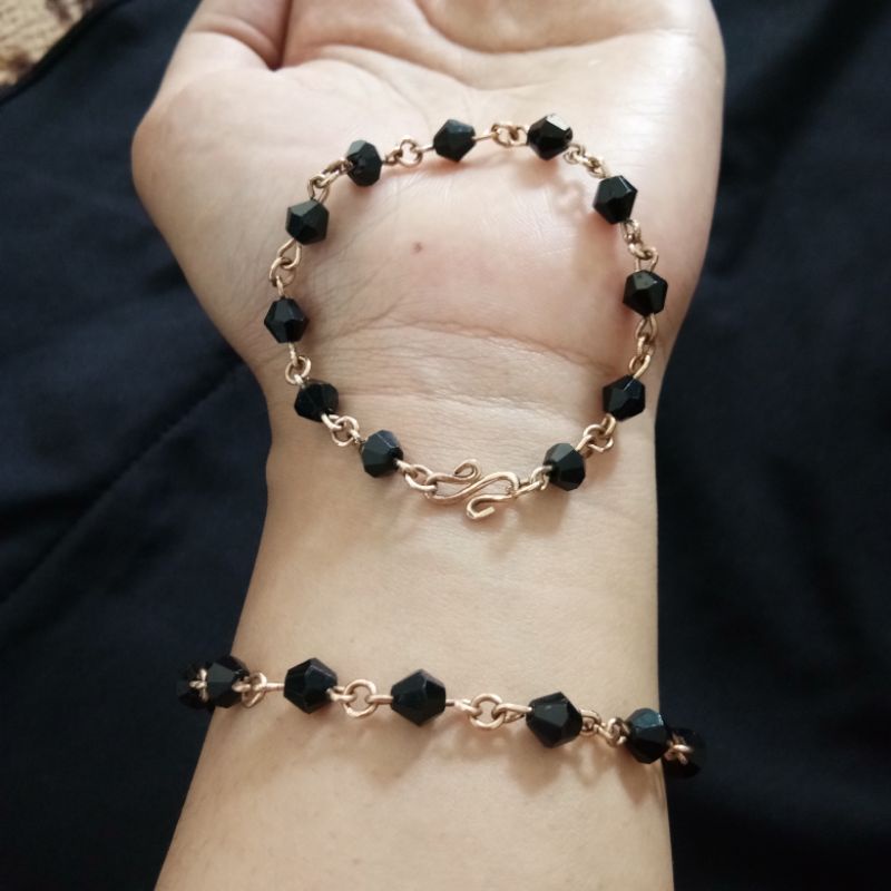 Gelang mutiara &amp; cristal rantai Swasa kuning selamanya
