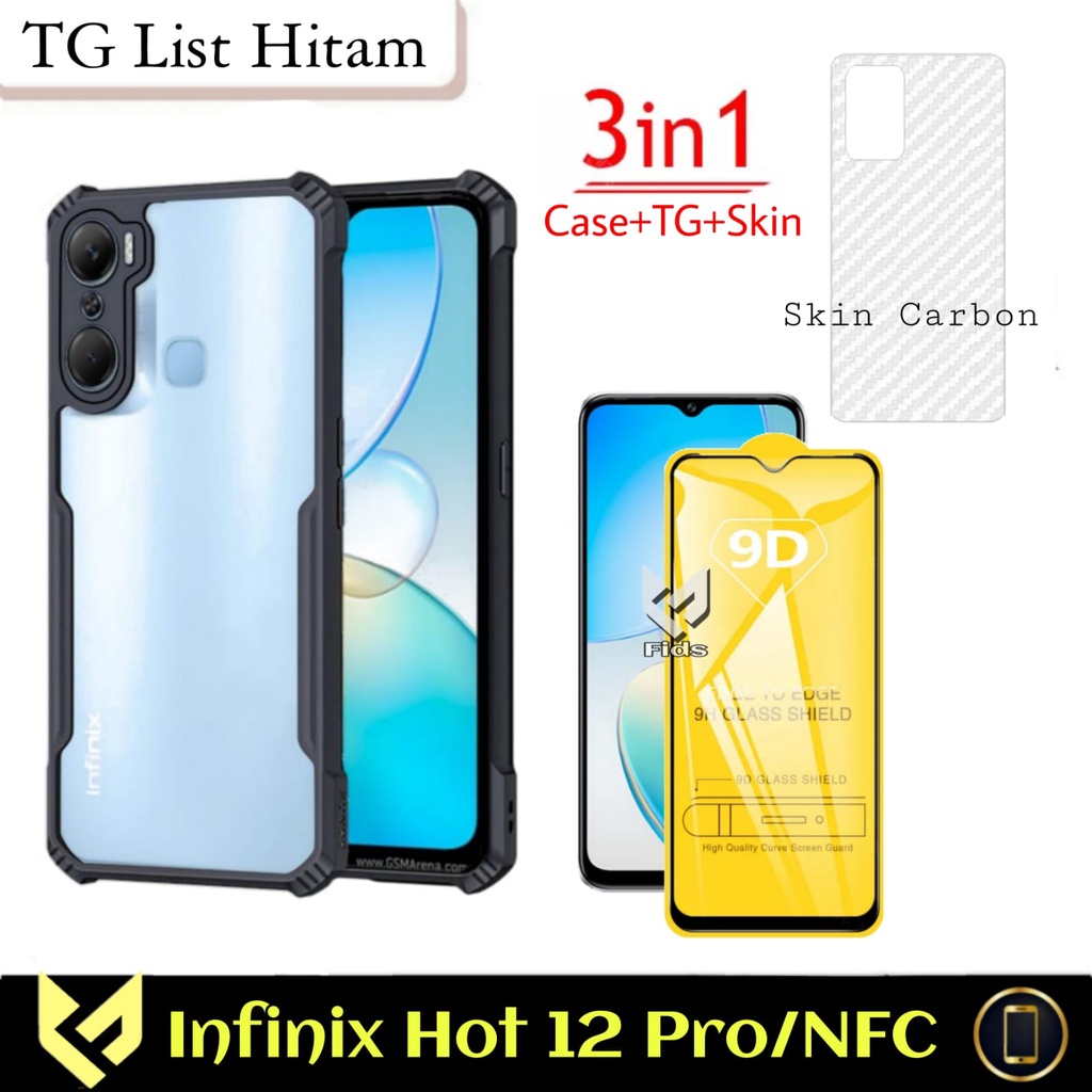 PROMO Paket 3IN1 Case For INFINIX HOT 12 PRO / NFC SoftCase Fusion Xundd Shockproof Free Anti Gores Layar &amp; Garskin Carbon Cover Back Body Handphone