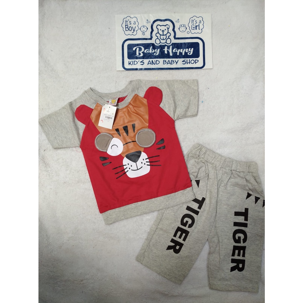 COLA BEAR SETELAN PENDEK MOTIF SINGA  3-18 BULAN