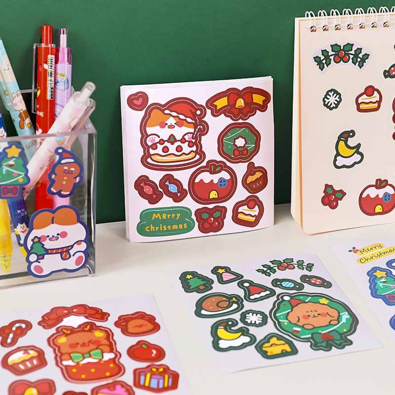 Stiker Motif Santa Claus / Snowman / Pohon Natal / Tahun Baru Untuk Dekorasi Notebook / Planner