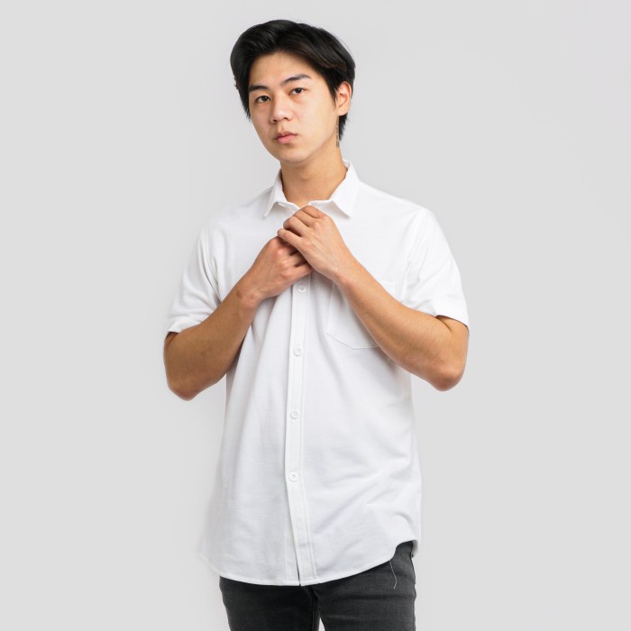 KEMEJA PRIA Kemeja pria / kemeja PIQUE lengan panjang / kemeja pria putih polos - M, lengan pendek P