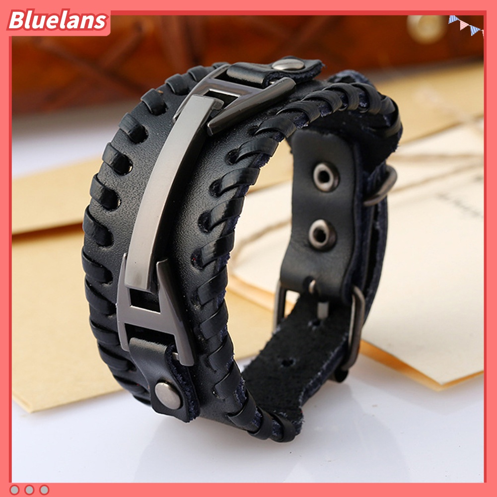 Gelang Bangle Bahan Kulit Imitasi Model Lebar Gaya Punk Untuk Pria