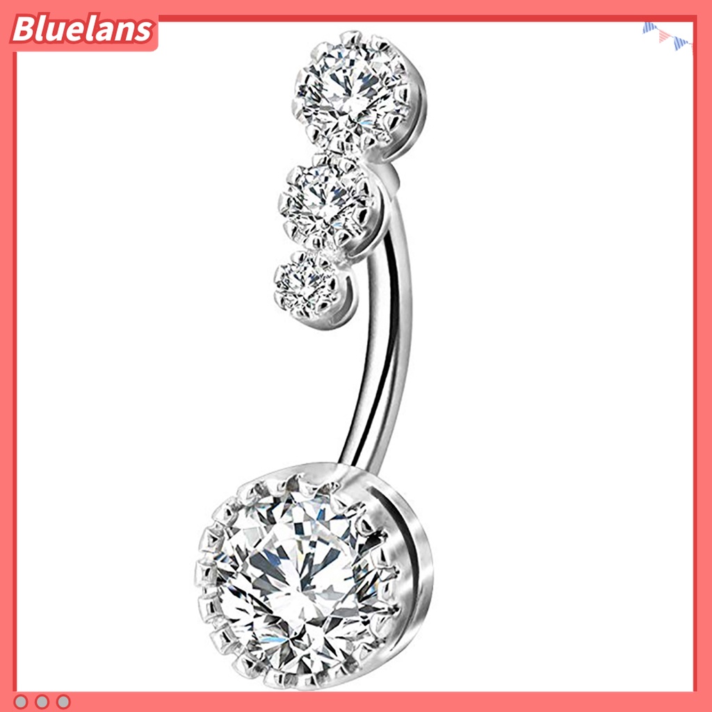 Cincin Tindik Perut Bahan Stainless Steel Bentuk Bulat Aksen Cubic Zirconia Untuk Wanita