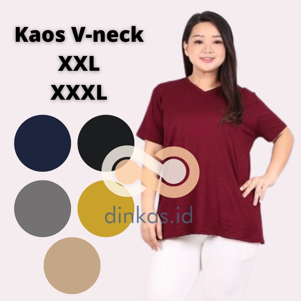 Kaos Atasan Wanita size Jumbo V neck XXL, XXXL  Atasan Jumbo polos   Kaos V Neck Polos Jumb  Kaos Polos Pendek Wanita