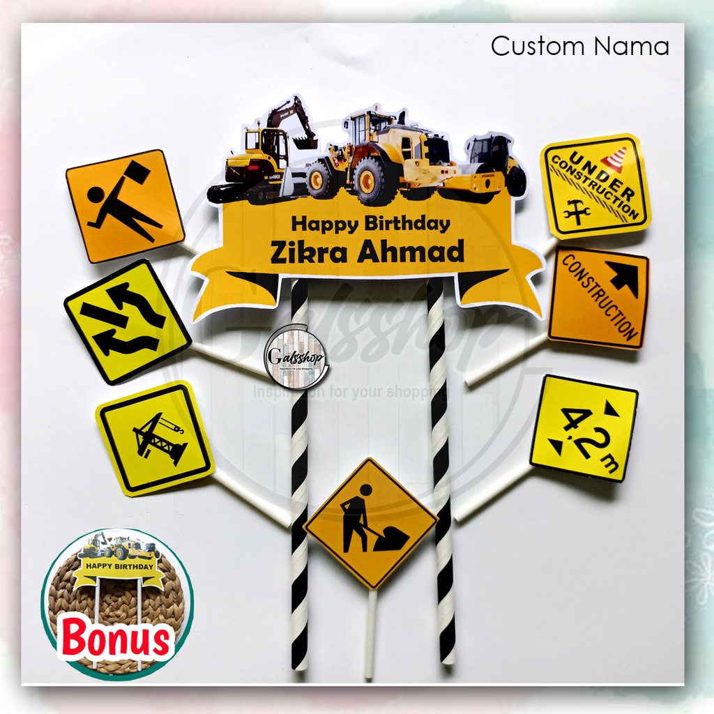 Custom Nama/ Foto / Toppercake Plus Konstruksi / Hiasan Kue / Cake Topper
