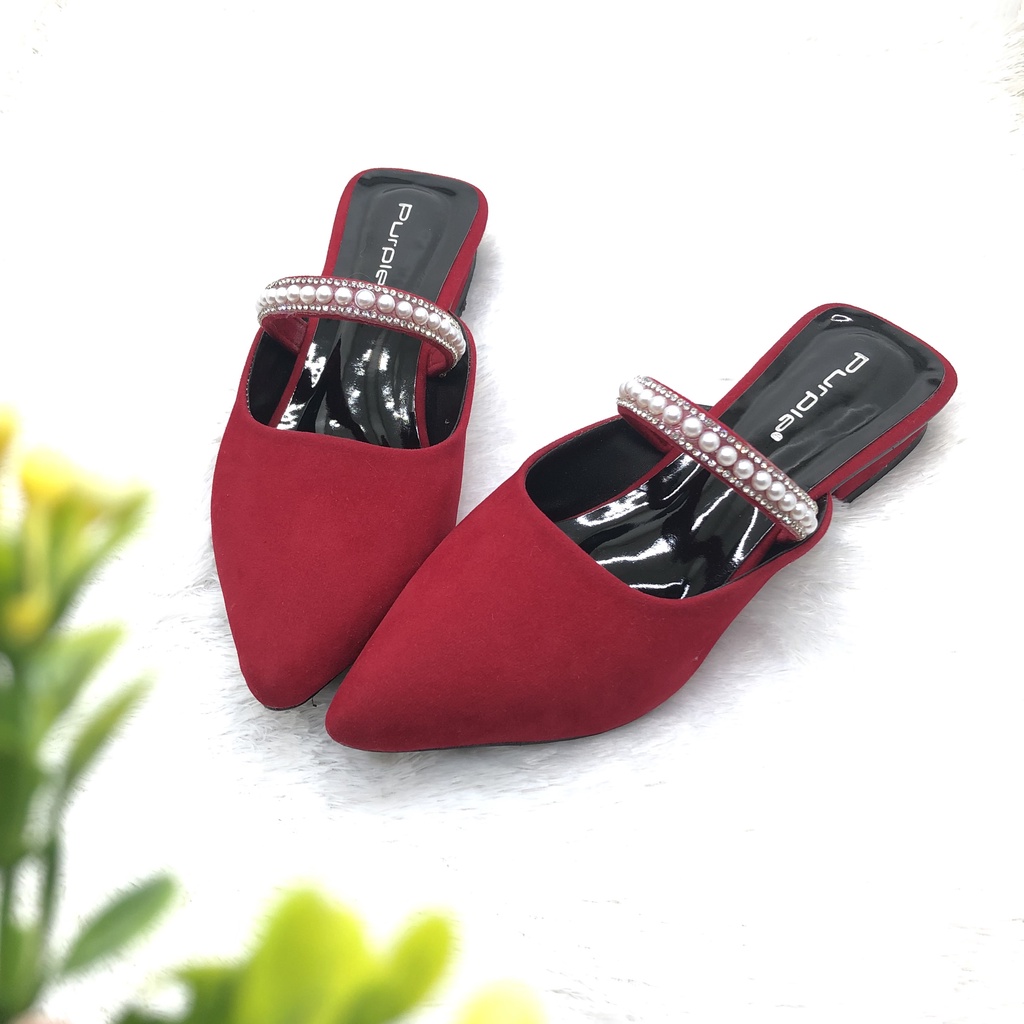 Sepatu Flat Shoes Wanita Mutiara slip on Mules Suede