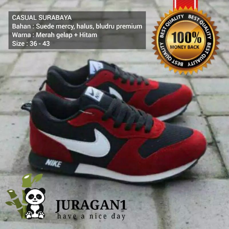 SEPATU SPORT NK MD RUNNER MERAH HITAM / COWOK CEWEK / MADE IN VIETNAM