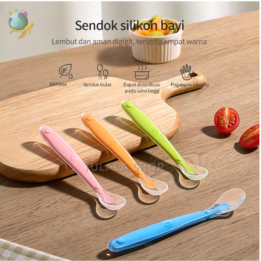 [TULALA SHOP]Sendok silikon ada box/Sendok silicone makan bayi silikon lentur lembut mpasi/peralatan makan bayi BPA free/