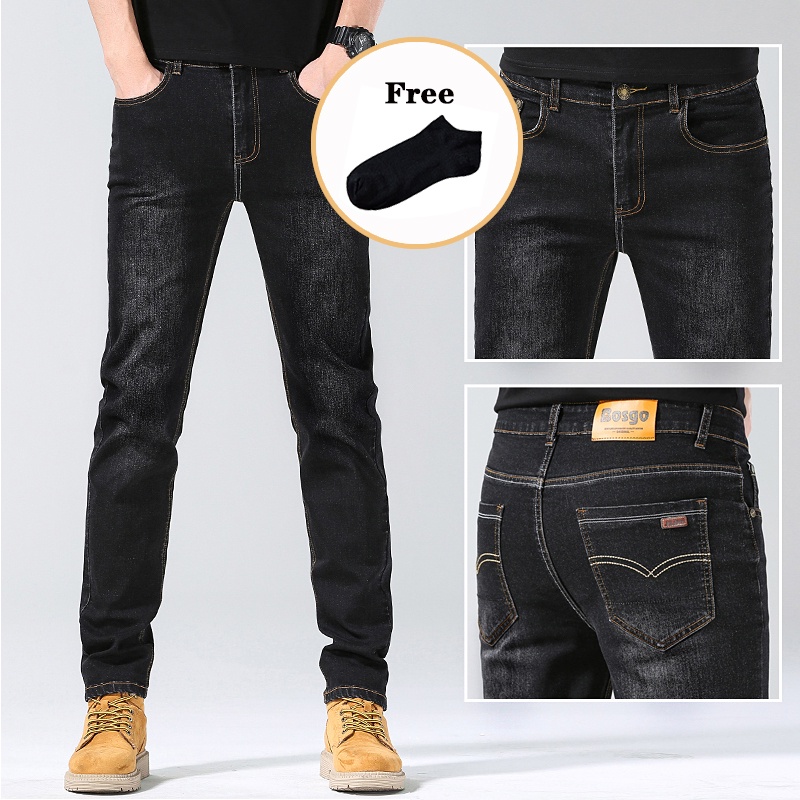 Celana PRIA Celana Panjang Celana Jeans Standar Hitam Biru