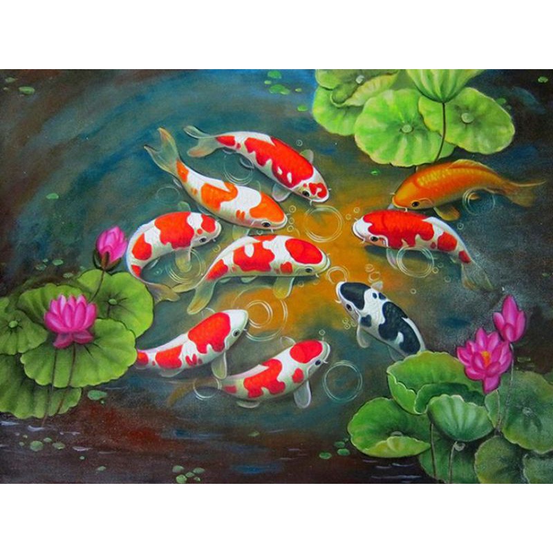 Hiasan dinding cetak gambar ikan koi warna plus bingkai