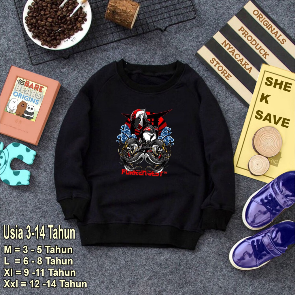 JAKET ANAK TERBARU-CREWNECK ANAK LAKI LAKI DAN PEREMPUAN UNTUK USIA 4-12 TAHUN-SWEATER CREWNECK NYACAKA GAMBAR DTF TERBARU DAN TERLARIS