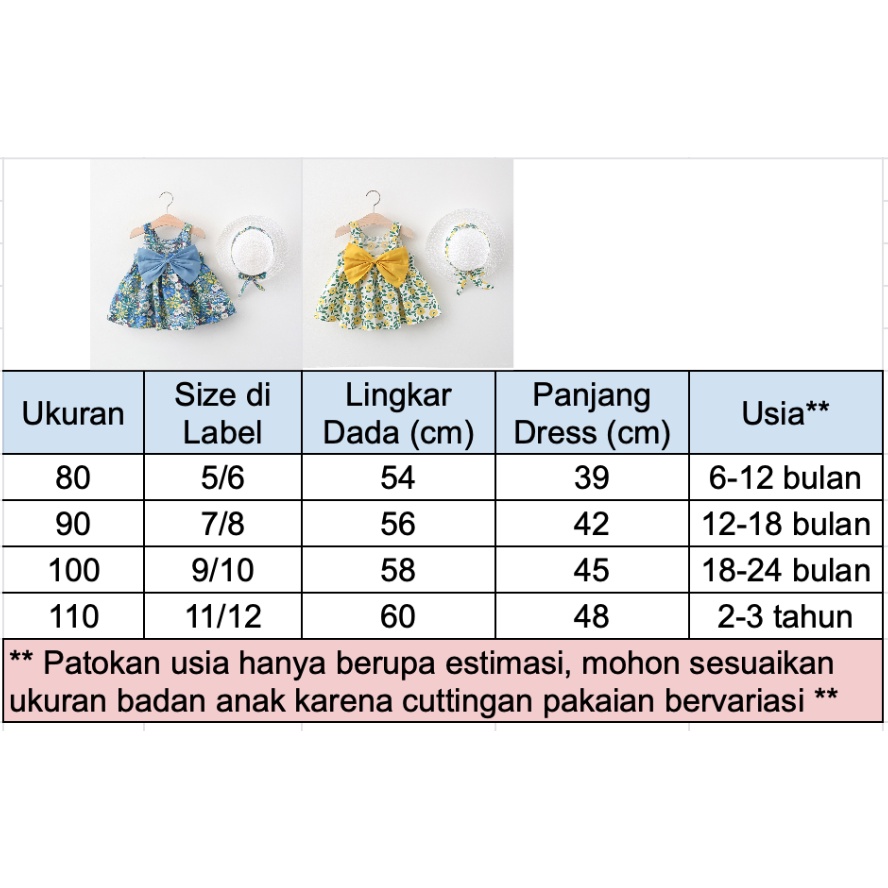[eleypan.kids] Dress Anak BONUS TOPI IMPORT Quality Dress Summer Anak Terusan Tanpa Lengan Impor