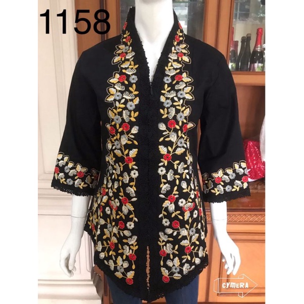 Kebaya Bordir Modern Kombinasi Brukat Kecil Hitam Premium Kebaya Encim Bordir