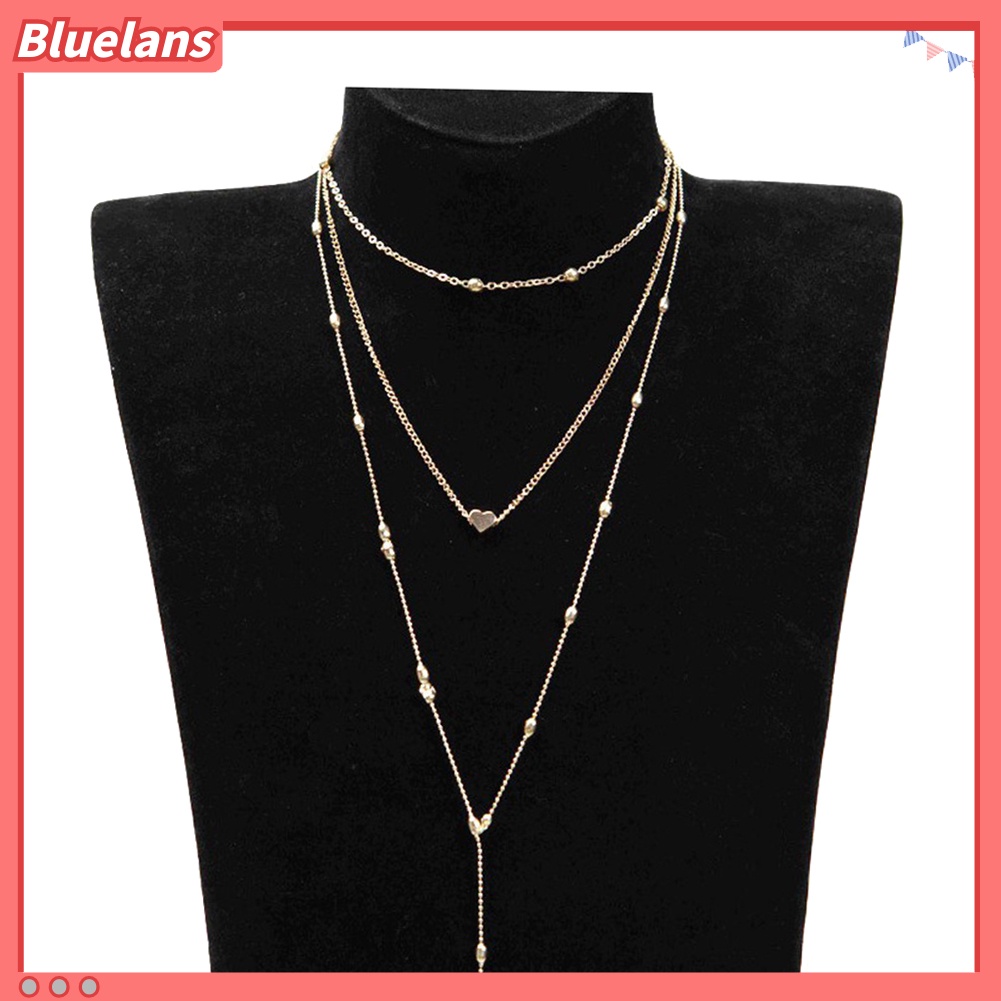 Bluelans 3Pcs Kalung Choker Wanita Model Rumbai Panjang Bentuk Hati Gaya Vintage Untuk Pesta