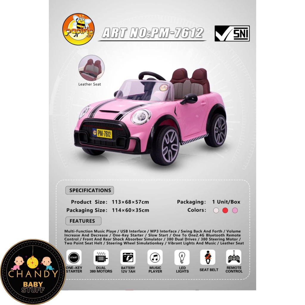 MAINAN MOBIL AKI ANAK MINI COOPER DENGAN REMOTE CONTROL PM - 7612