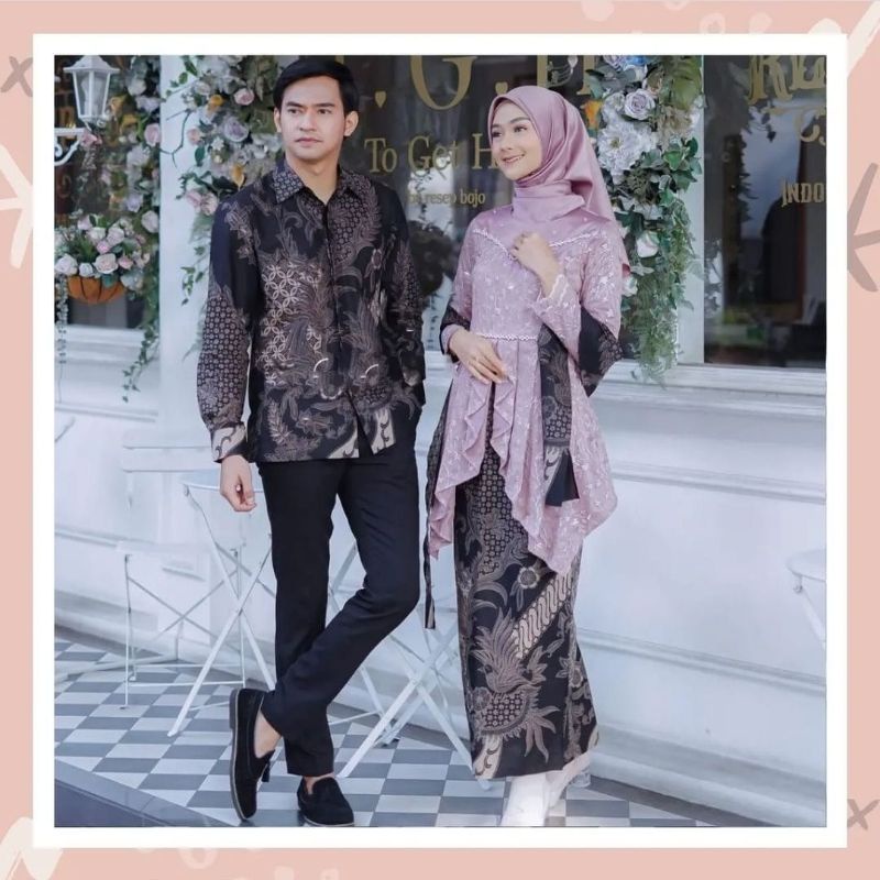 Laveya Couple Kemeja Kebaya Brukat Kondangan Wisuda Pesta Bridesmaid Set Wanita Kemeja Batik Kebaya Warna Lilac Kebaya batik remaja terbaru kopelan cewek cowok kebaya batik kutu baru sarimbitan nikahan kondangan kebaya wisuda lamaran terbaru