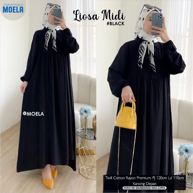 Realstok || Liosa MIDI by Moela | Gamis polos | Dress polos | Gamis midi | Gamis cantik | Tunik Polo